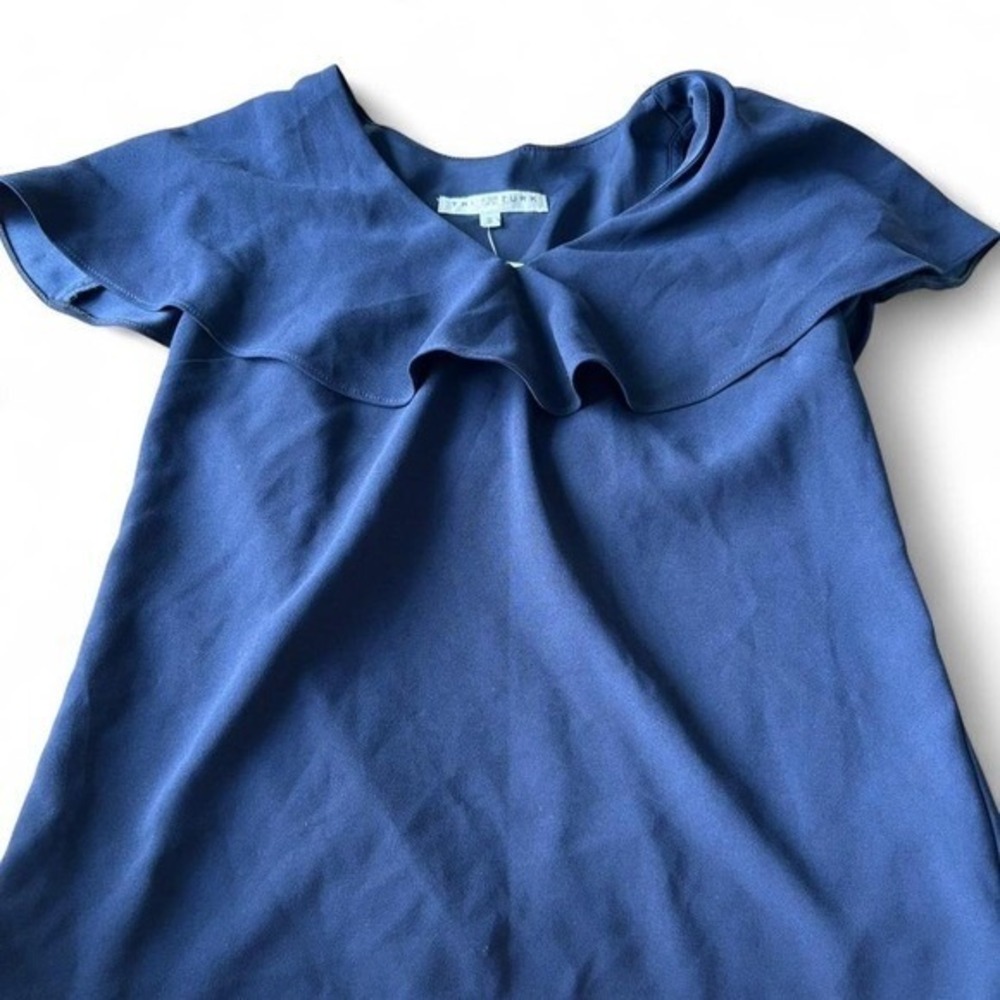 Indigo Dolce Trina Turk- Navy Blue Ruffle Neck Cap Sleeve Top Women's- S